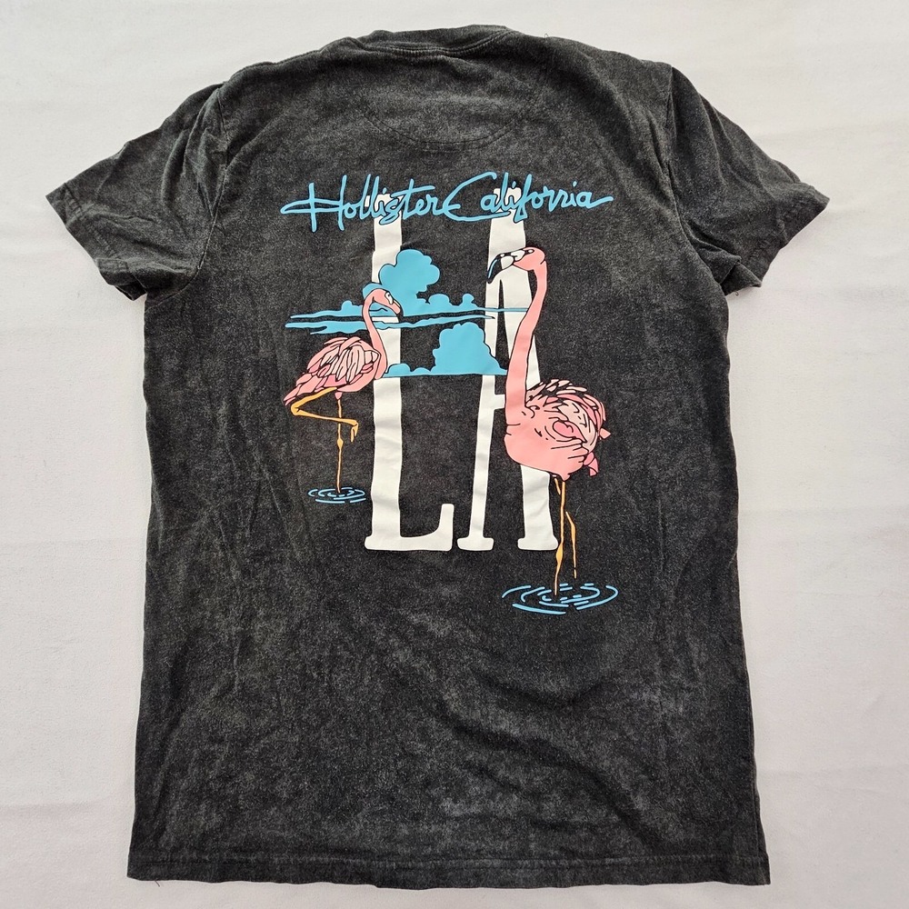 Hollister‎ California LA Flamingos Black Acid Wash T-Shirt Adult S